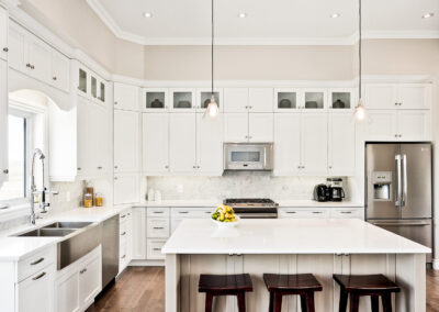 Straight Shot Of A Bright White Kitchen Built By Hillside Construction. Building Custom Homes, Cabins, and Renovations in Manitoba and Kenora.